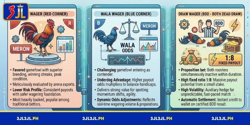 Betting options in live cockfights