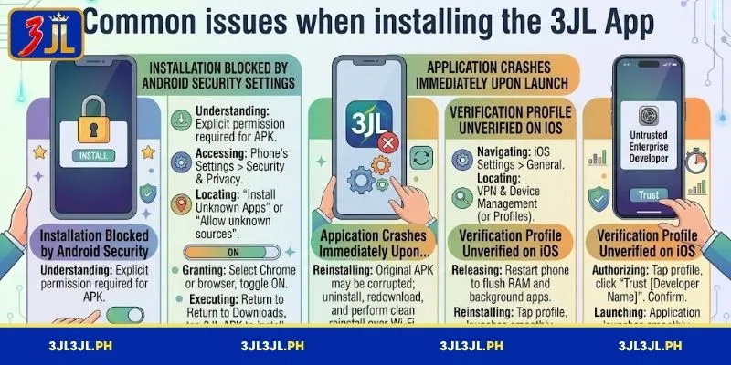 Common issues encountered when installing the 3JL app