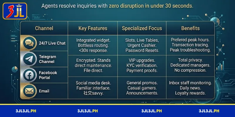 Overview of available contact us methods at 3JL